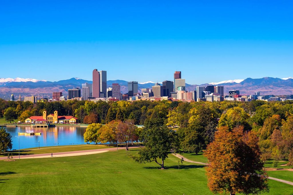 Aerial view of a park in downtown Denver