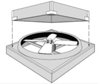Figure 8. Whole house fan covers should be removed before operation in warm months and replaced after operation ceases in cold months.