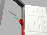 Figure 13. For the hinge side of the door, it should be adhered to the wide trim to which the hinges themselves are attached.