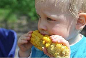 niño comiendo maíz