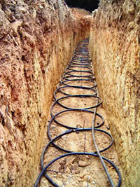 A trench in the ground that holds a horizontal loop field
