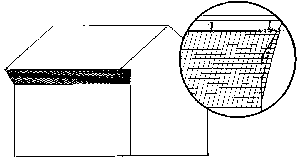 A simple illustration showing placement of netting, chicken wire, or hardware cloth (wire mesh) under a roof eave to prevent damage.