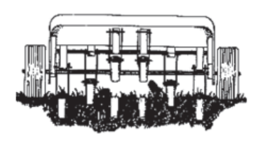 Illustration of core cultivation contraption. Core cultivation holes should be 2 inches apart and 1 to 3 inches deep.