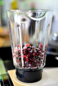 blender pitcher with frozen berries